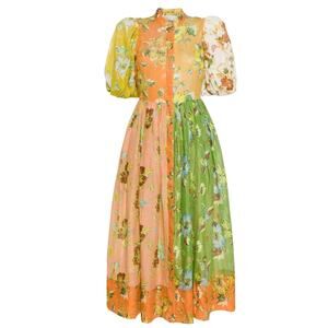 ALEMAIS Hotel Lamu Spliced Floral Shirt Midi Dress Size US 6 AU 10